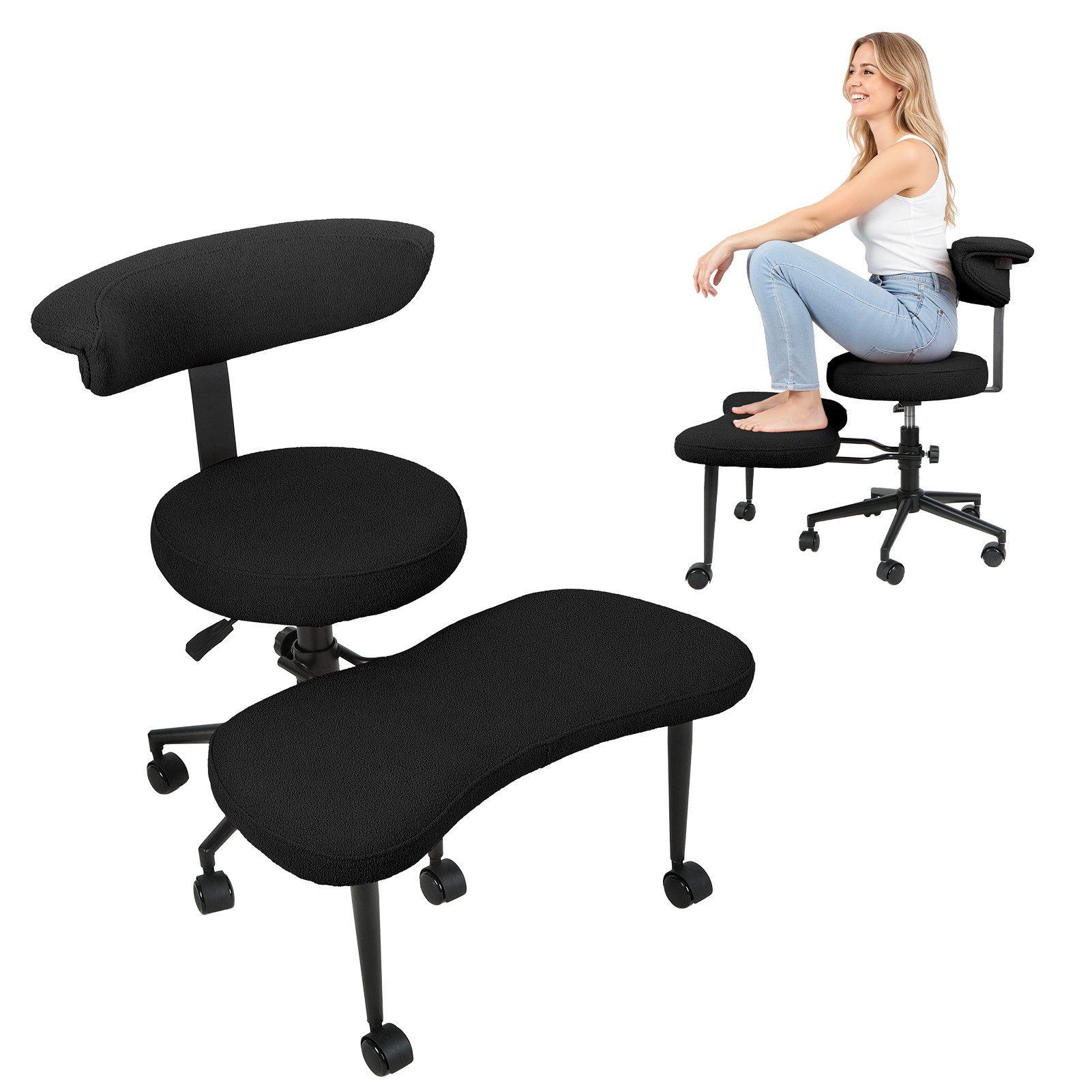 Rutaqian Bürostuhl Bürostuhl mit gekreuzten Beinen, 360° drehbarer Fußstütze und Rollen, Schreibtischstuhl mit gekreuzten Beinen für Yoga-Heimbüro