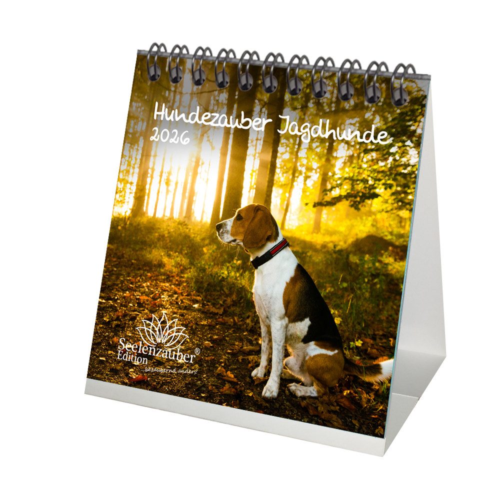Seelenzauber Tischkalender Hundezauber Jagdhunde Tischkalender 10cm x 10cm für 2026 Welpen