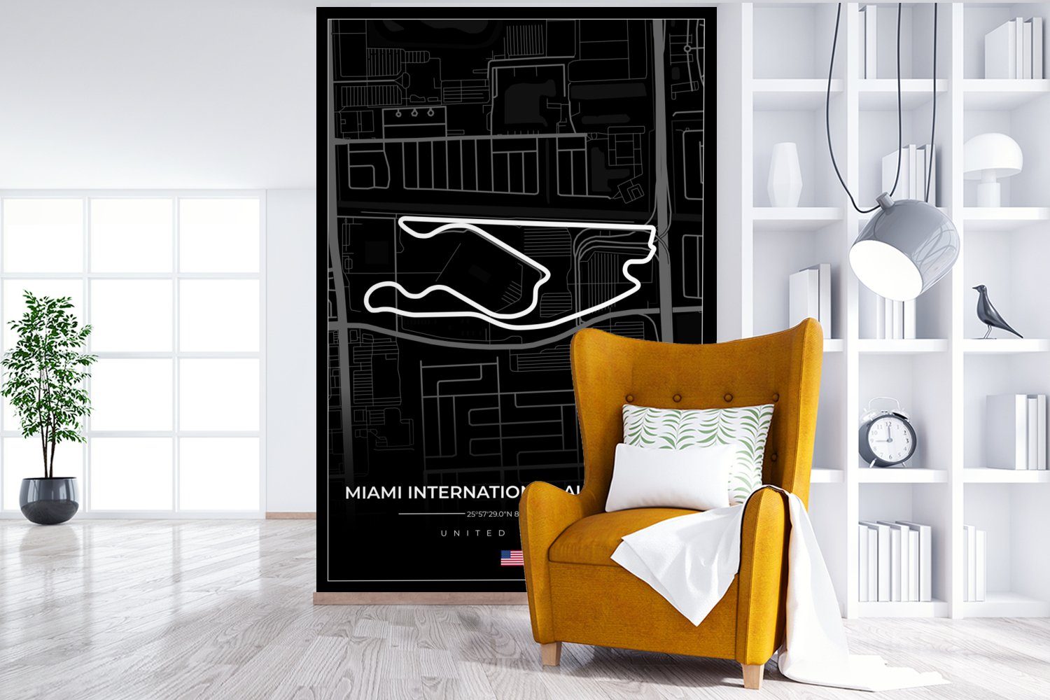 MuchoWow Fototapete Rennstrecke - Miami Formel (3 Wohnzimmer, Vinyl International, 1 bedruckt, - für Montagefertig - Vereinigte Wandtapete Tapete Matt, Staaten St)