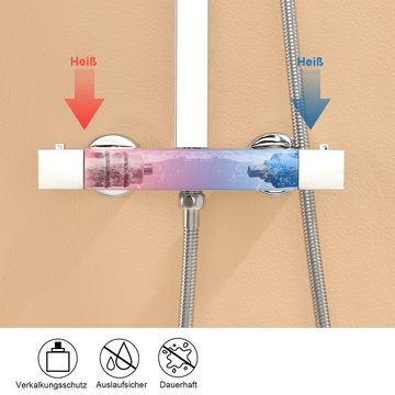 Auralum Duschsystem Regendusche Thermostat Duscharmatur Duschpaneel Edelstahl Duschset, mit Handbrause und höhenverstellbar Duschstange