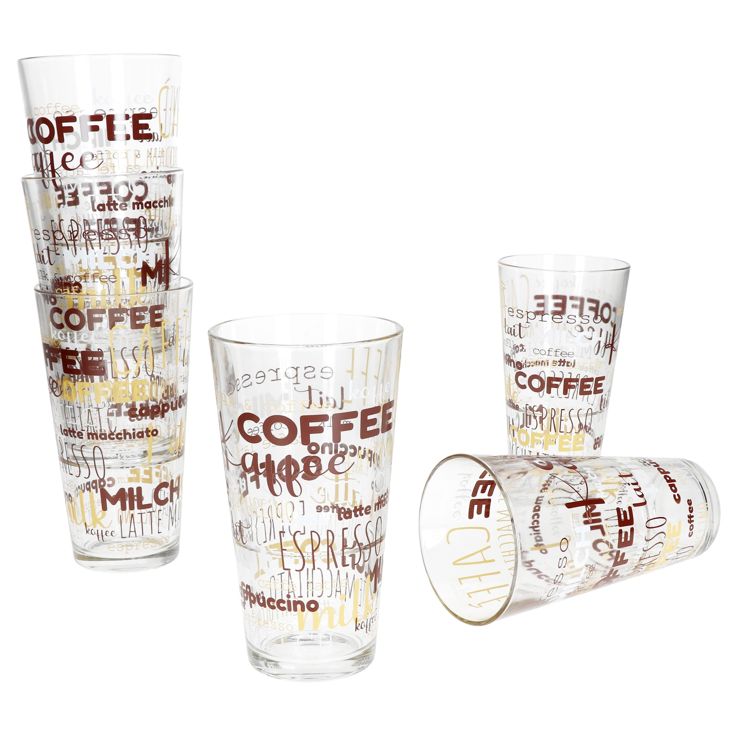 MamboCat Latte-Macchiato-Glas 6x Candy Latte Macchiato Gläser 380ml Schrift-Dekor stapelbar, Glas