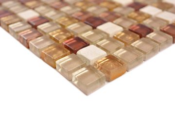 Mosani Mosaikfliesen Glasmosaik Naturstein Mosaik ocker gold glänzend / 10 Matten