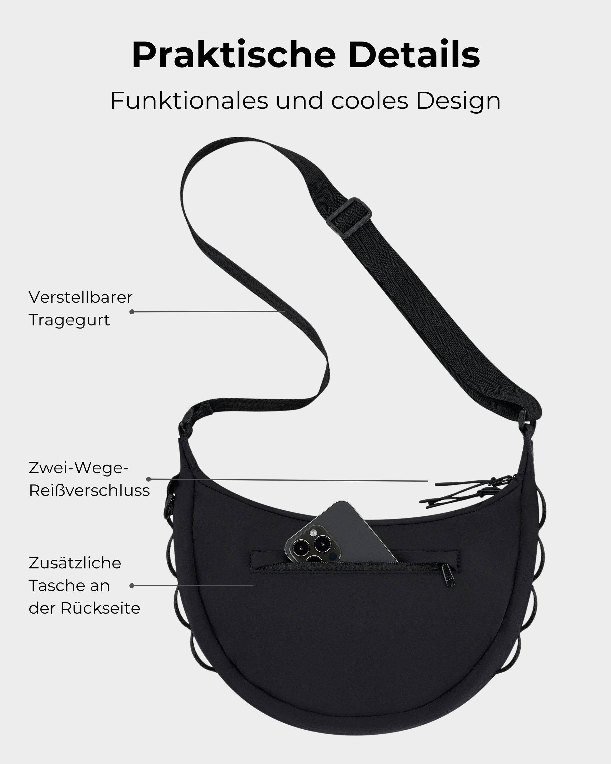 Johnny Urban Umhängetasche Kaia Medium Half Moon Bag im Puffer Design, Stylische Crossbody Bag in Halbmond Form, Wasserabweisend