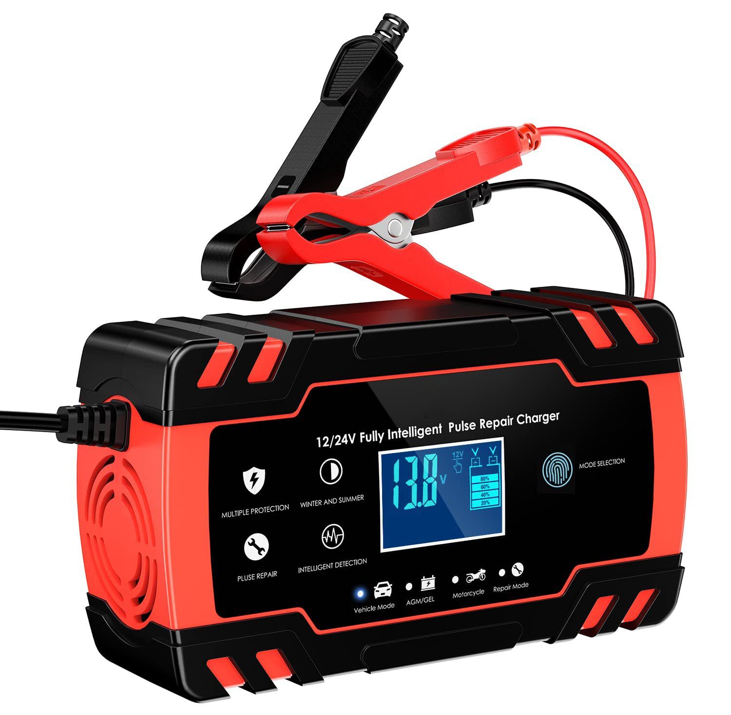 MOPUEA 8-A-Intelligentes Batterie-Ladegerät, 12V/24V Autobatterieladegerät Autobatterie-Ladegerät (mit Erhaltungsladung, vollautomatischer Desulfator, mit Temperaturkompensation für Auto, LKW, Rasenmäher)