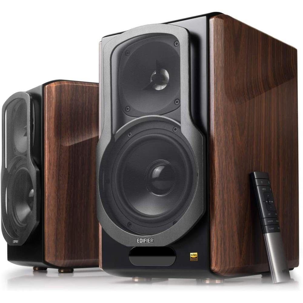 Edifier® S2000MKIII Regal-Lautsprecher 2.0 (Bluetooth, 130 W, Nahfeld-Aktiv-Dreifachverstärker, Studiomonitorlautsprecher für Audiophile mit kabellosem Line-in- und optischem Eingang)