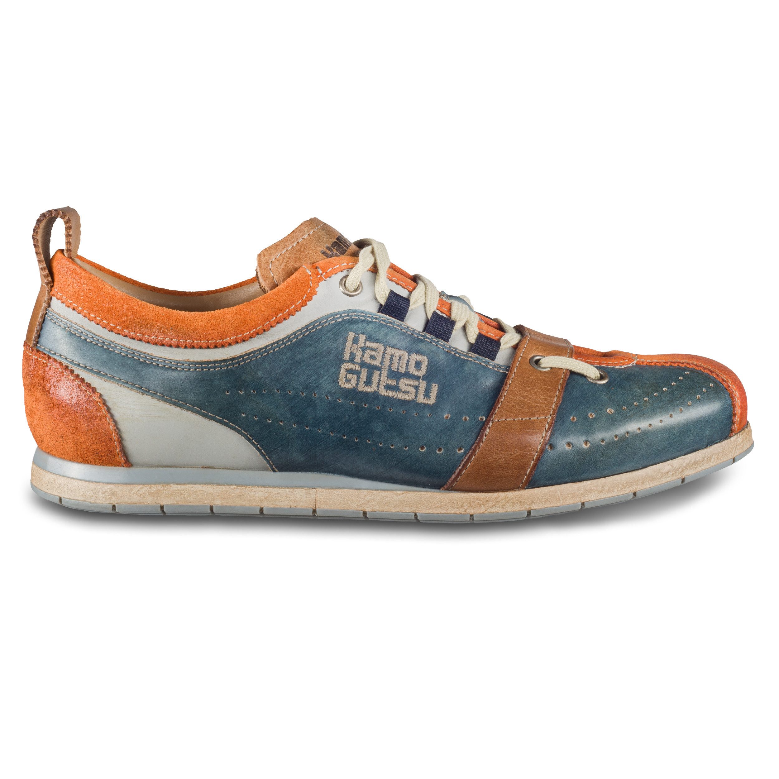Kamo-Gutsu Herren Sneaker Leder blau/orange, stone-washed (TIFO-017 arancio navy) Sneaker Handgefertigt in Italien