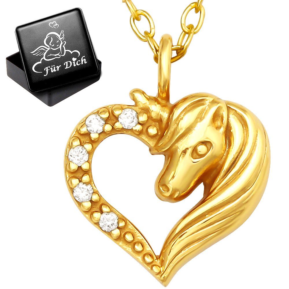 Limana Herzkette Kinder Mädchen 925 Sterling Silber Gold Herz Pferde Einhorn (inkl. Geschenkdose), 36cm / 39cm goldene Kinderkette Mädchenkette Geschenkidee | Herzketten