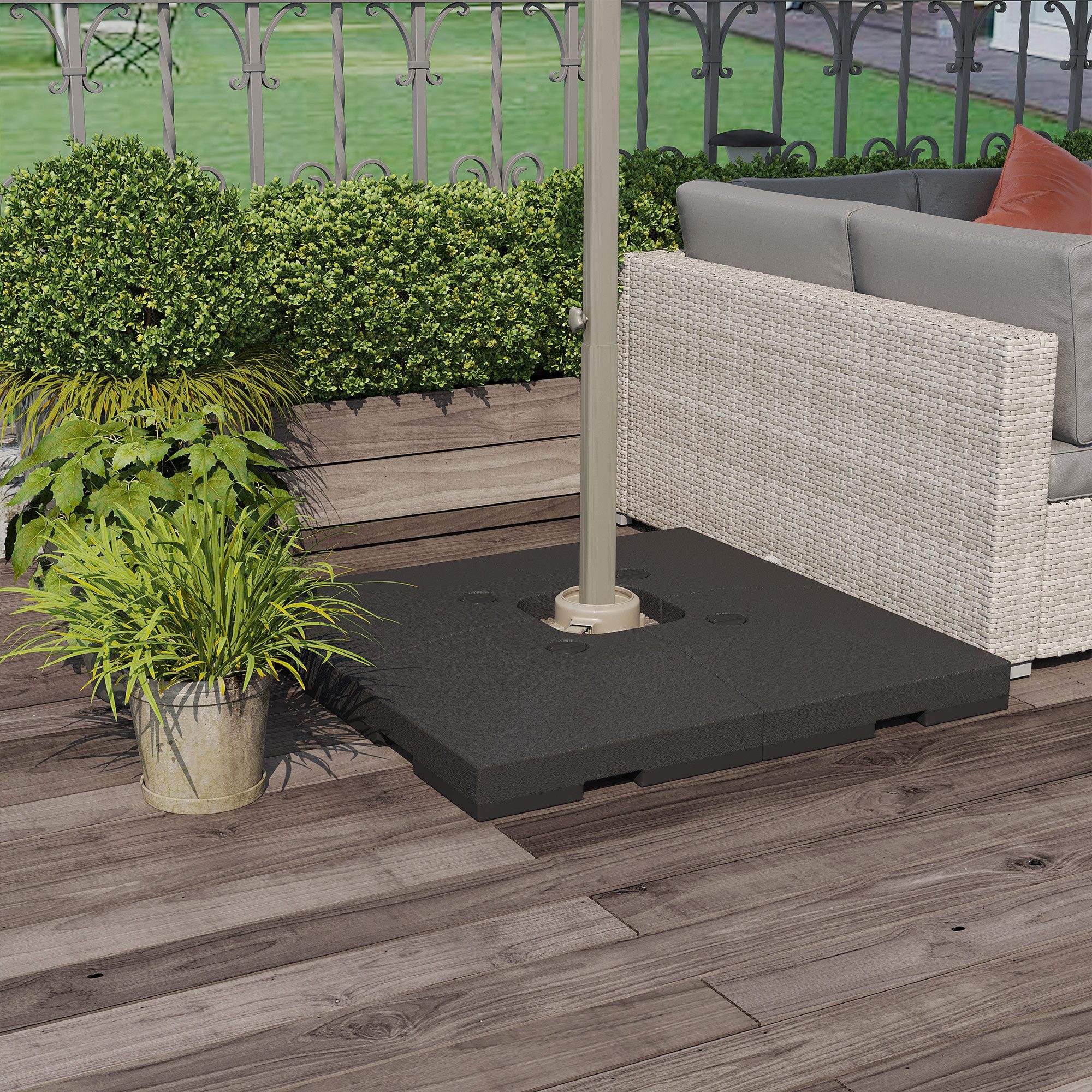 Outsunny Beschwerungsgewicht 4 x Sonnenschirmgewicht befüllbar mit Sand Wasser HDPE-Kunststoff, Sonnenschirme mit Kreuz- und Kreisbasis, (Schirmfuß, 1-tlg., Sonnenschirmständer), Schwarz, Maße pro Element 51 x 51 x 12 cm bis zu 130 kg