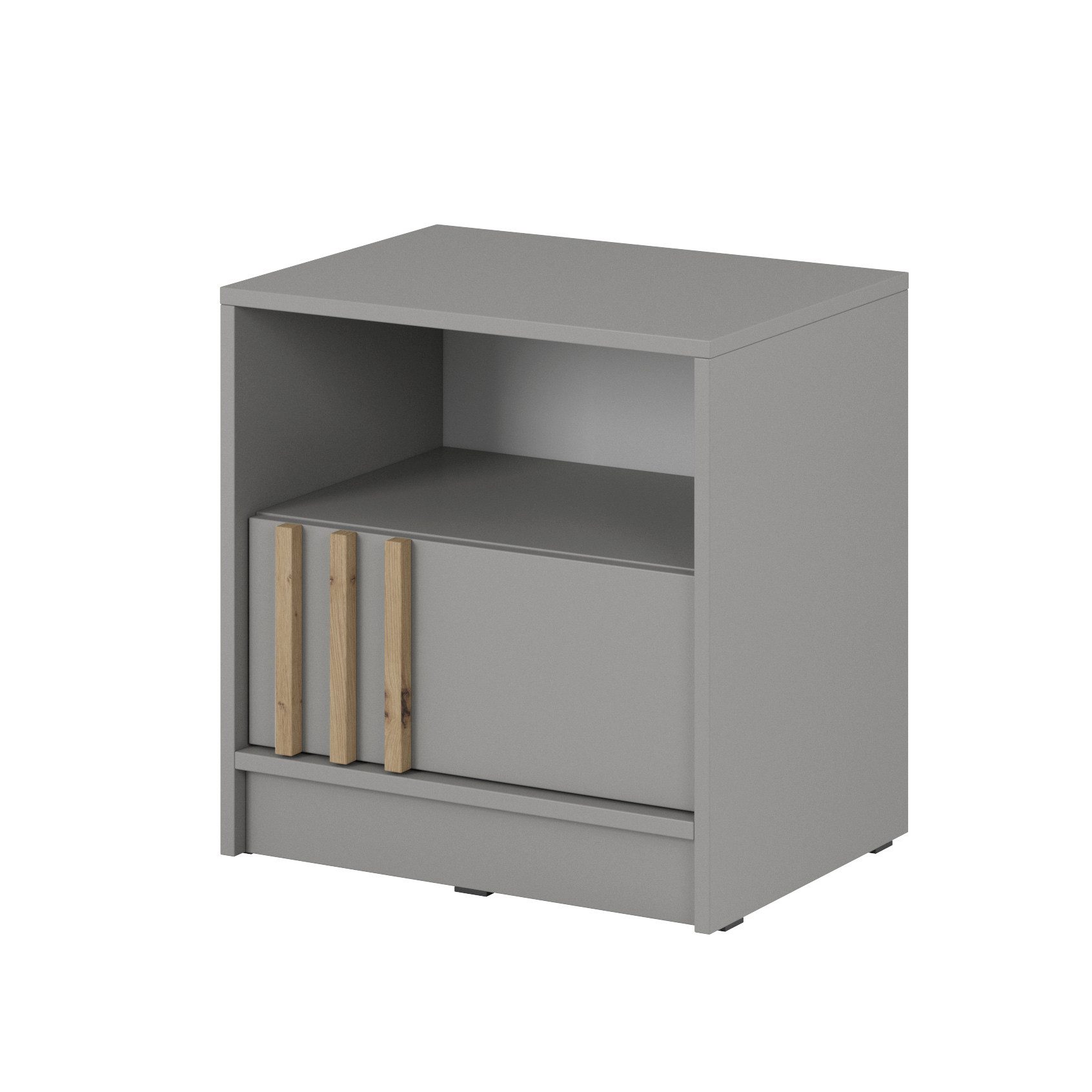 Lomadox Nachttisch NAMUR-160, in Grau, 51 cm breit, mit Lamellen in Eiche