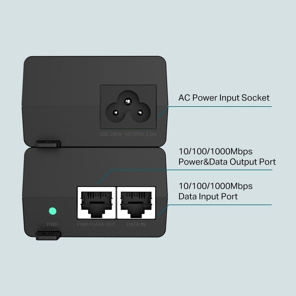 tp-link TL-POE160S PoE+ Injektoradapter Netzwerk-Adapter, 1x Gigabit PoE-Port 1x Gigabit Non-PoE-Port Injektor Adapter