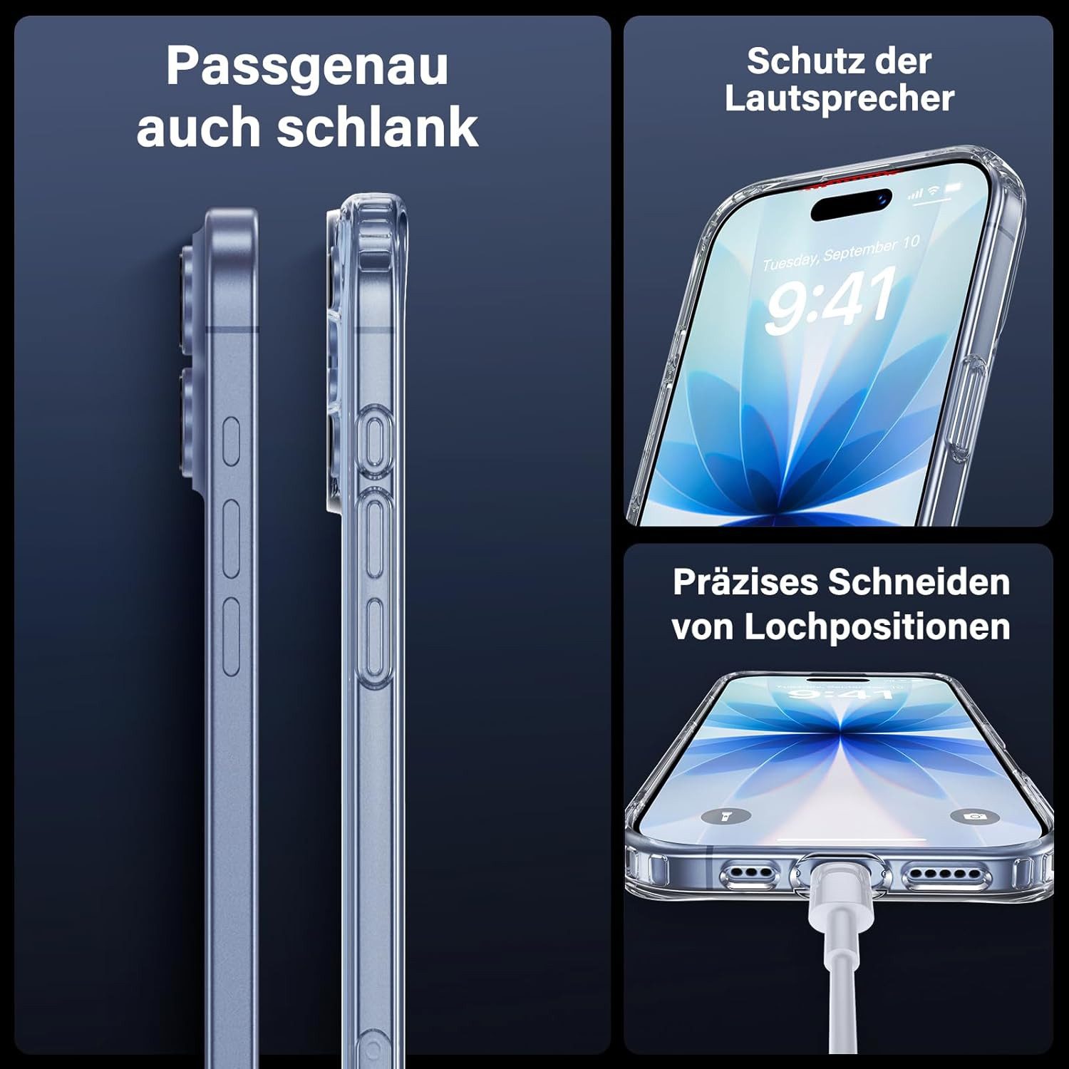 Luckice Sichtschutzfolie iPhone 17 Hülle mit Panzerglasfolie 7-in-1-Handyhülle für iPhone 17, (Rundumschutz Hülle Set Schutzhülle Cover, 1 Handyhülle & 3x Displayschutzglas + 3x Kameraschutzfolie - Transparent, 7-St)