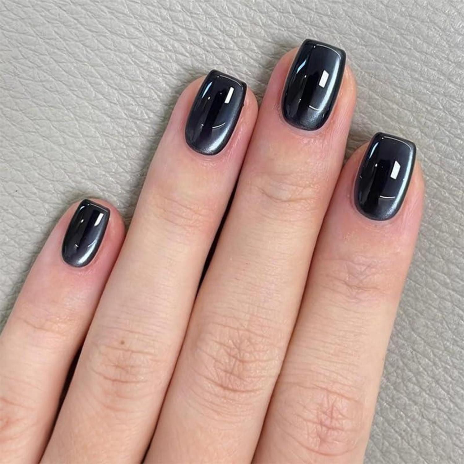 LuxusKollektion Kunstfingernägel Künstliche Fingernägel Eckig Cat Eye Schwarz Magnetic Kurz CA10
