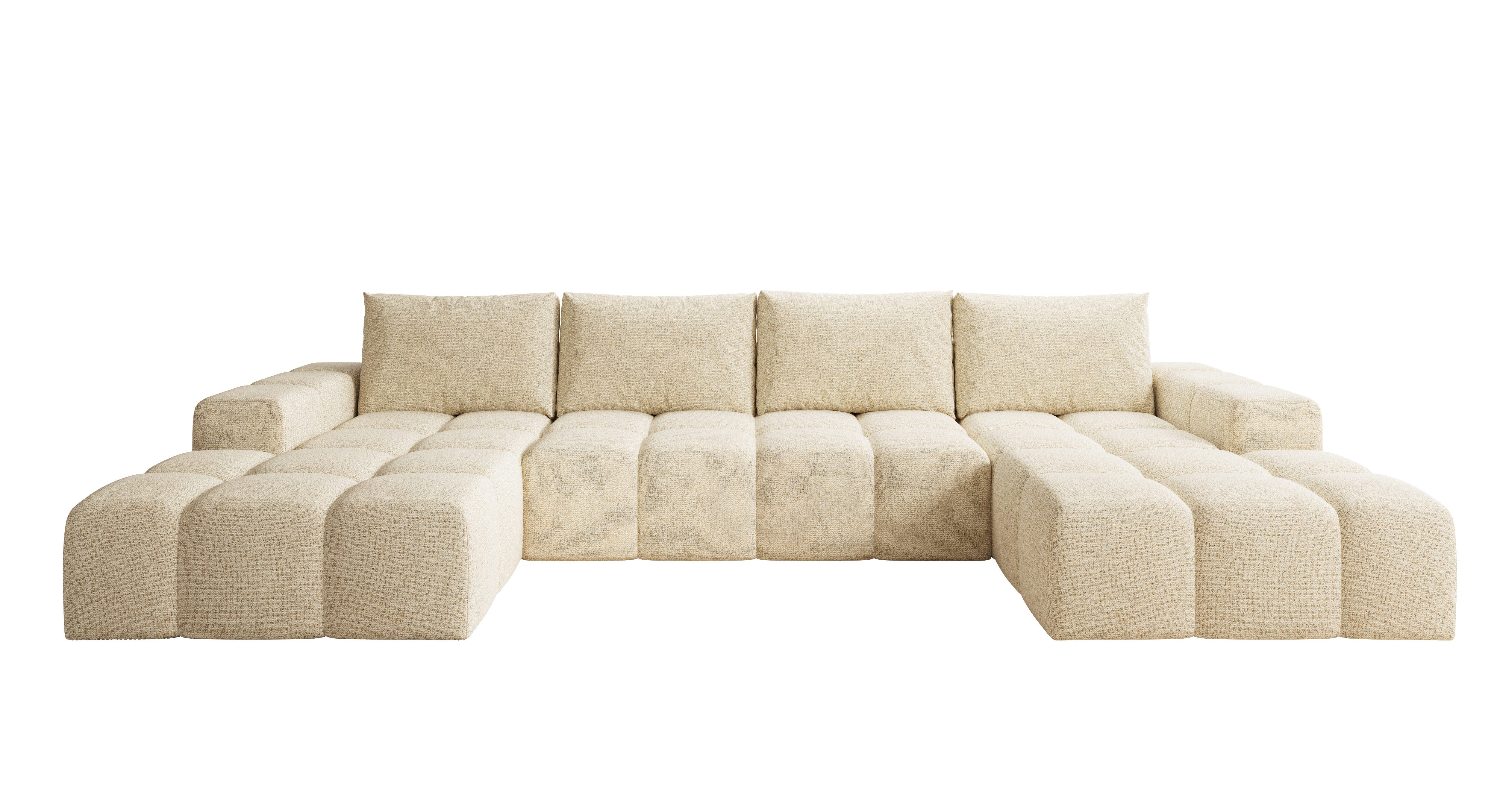 PROMETO Möbel Ecksofa Couch U-Form, Sofa U-Form Teddy-Bouclé, WebStoff -Cento