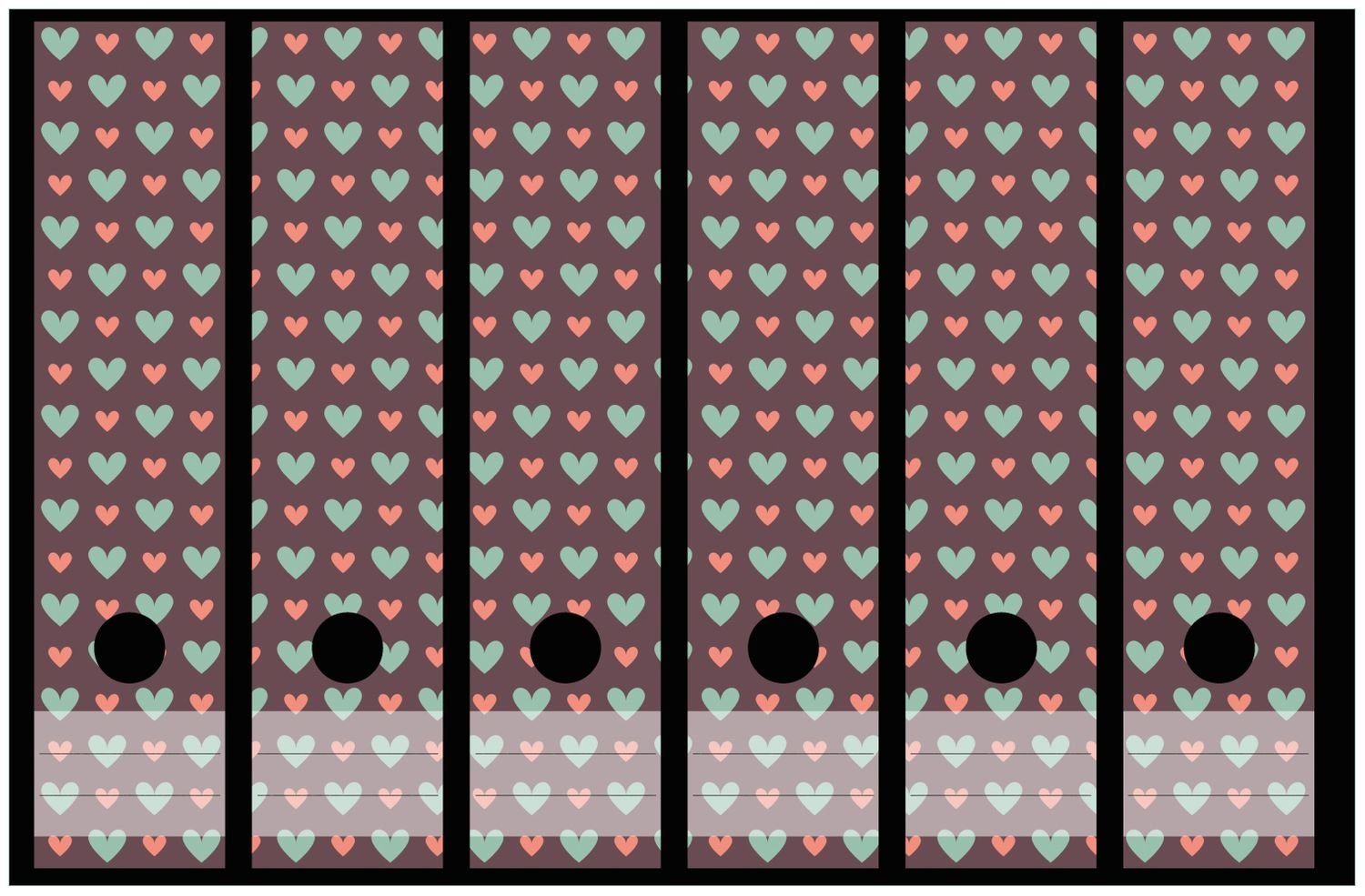 Wallario Aktenordner Muster mit Herzen in grün und rot, Ordnerrücken-Sticker in verschiedenen Ausführungen