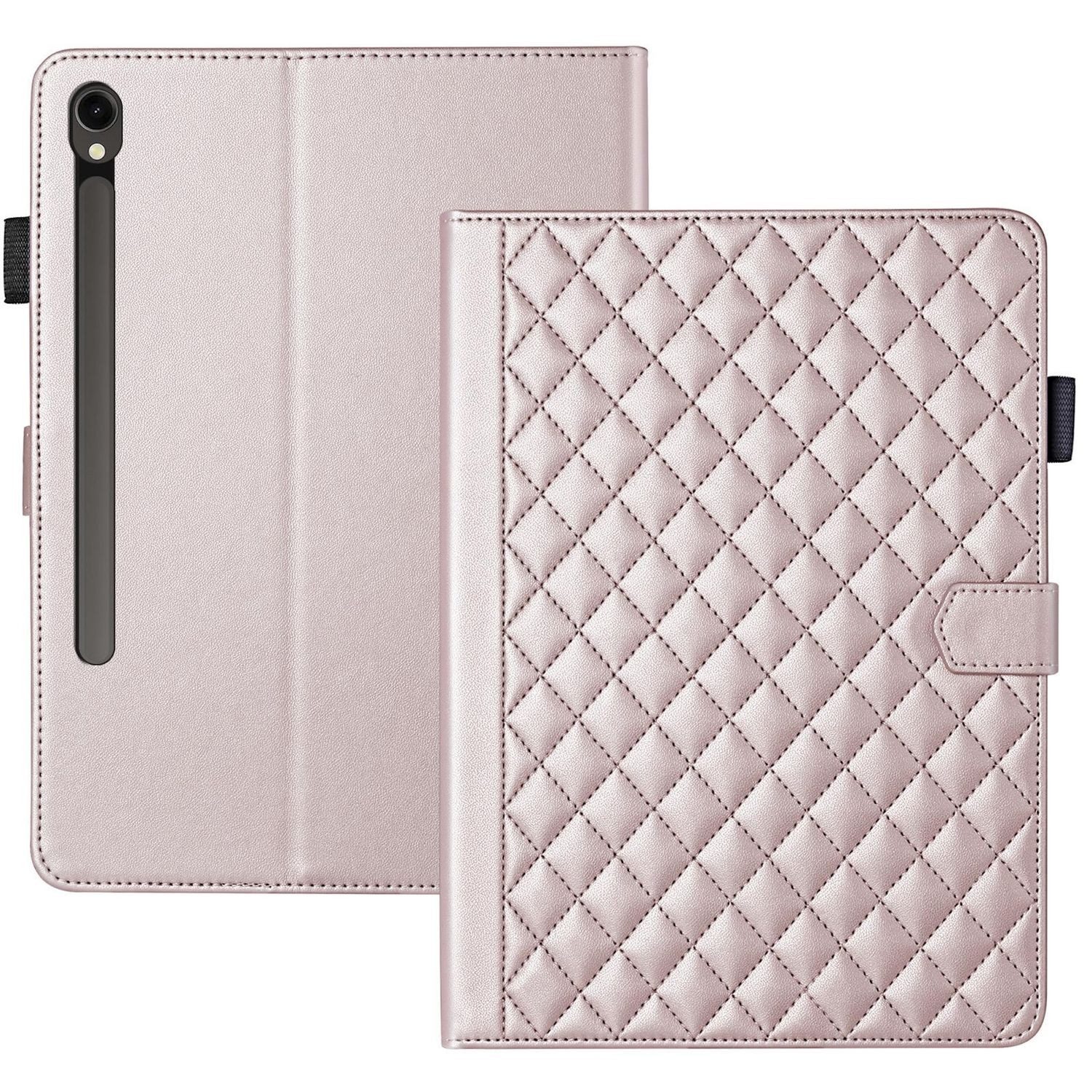 Wigento Tablet-Hülle Für Samsung Galaxy Tab S10 FE Plus Design Kunstleder Hülle Rose Gold, Kunstlederhülle mit Rhombus-Textur und Standfunktion