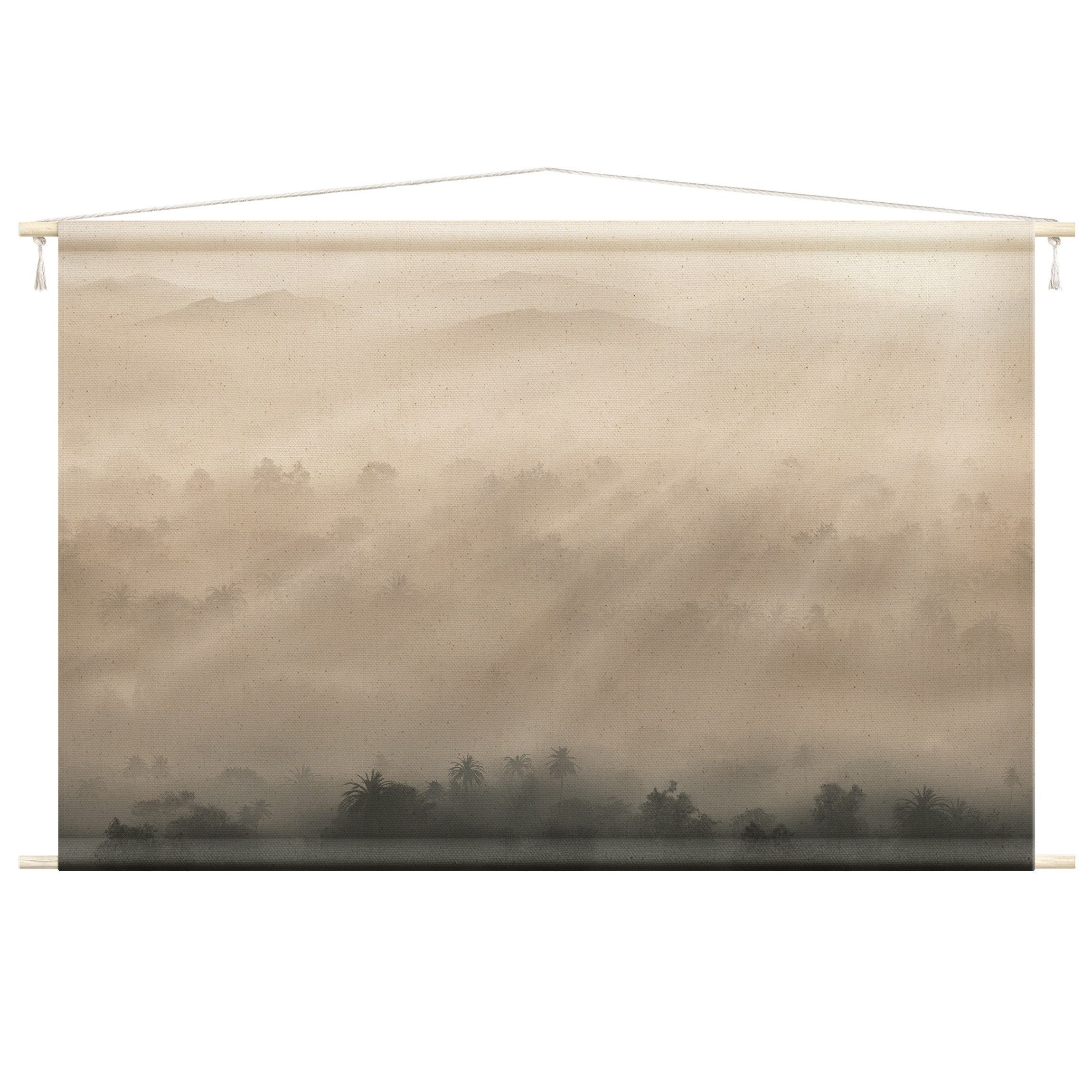 Bilderdepot24 Wandteppich modern Wald Tropisch Dschungel Natur beige, rechteckig, Höhe: 2.6 mm, großes Wandbild aus Natur-Baumwolle Wandbehang Stoffbild Tuch Wollseil