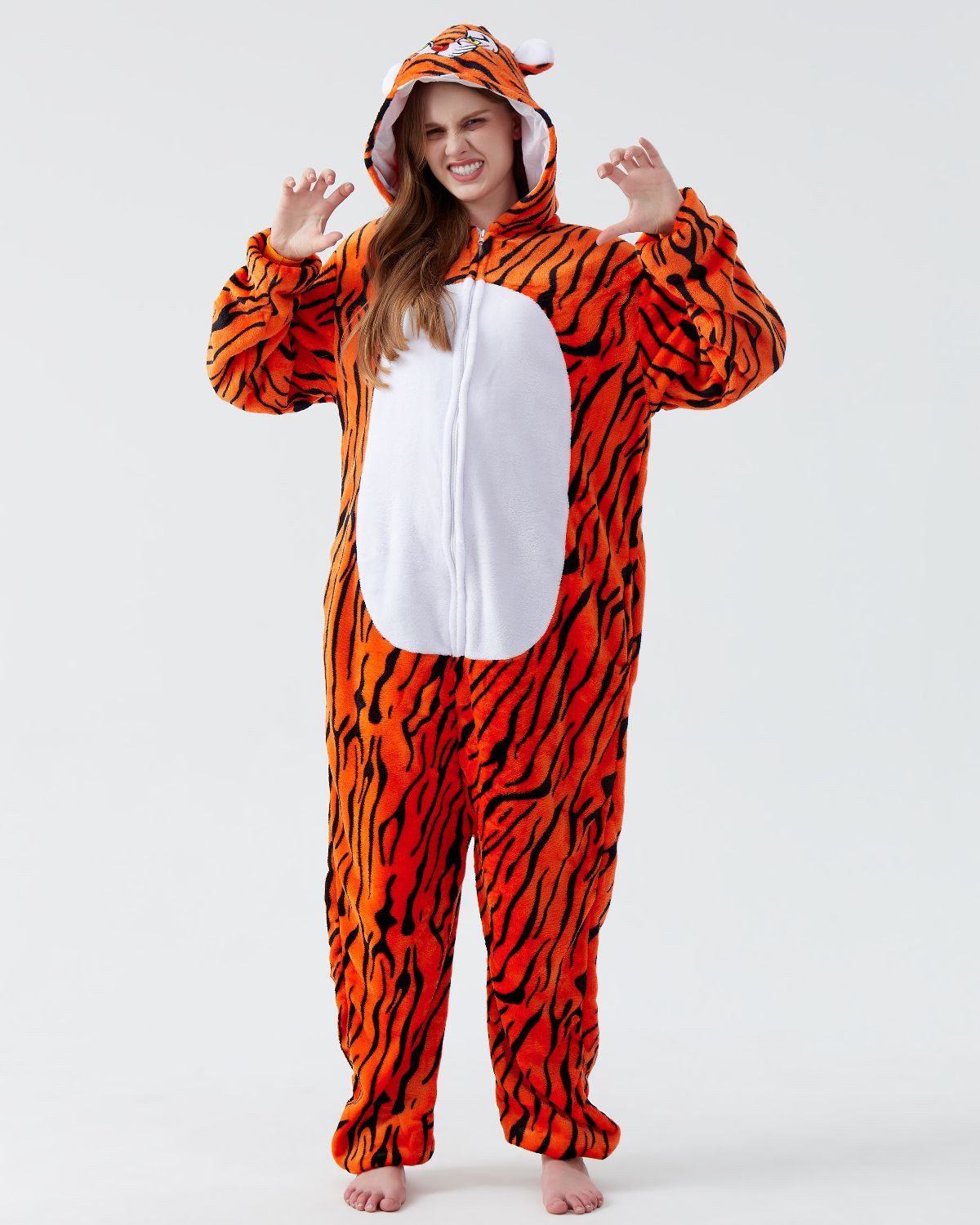 Corimori Partyanzug Onesie Ganzkörper Kostüm für Erwachsene, Tiger-Kostüm Damen Herren Tier-Kostüme Tiger Streifen Raubkatze,M