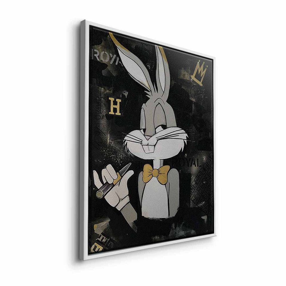 DOTCOMCANVAS® Leinwandbild, Premium Motivationsbild - PopArt Rahmen Bunny - Wandbild Elegant silberner