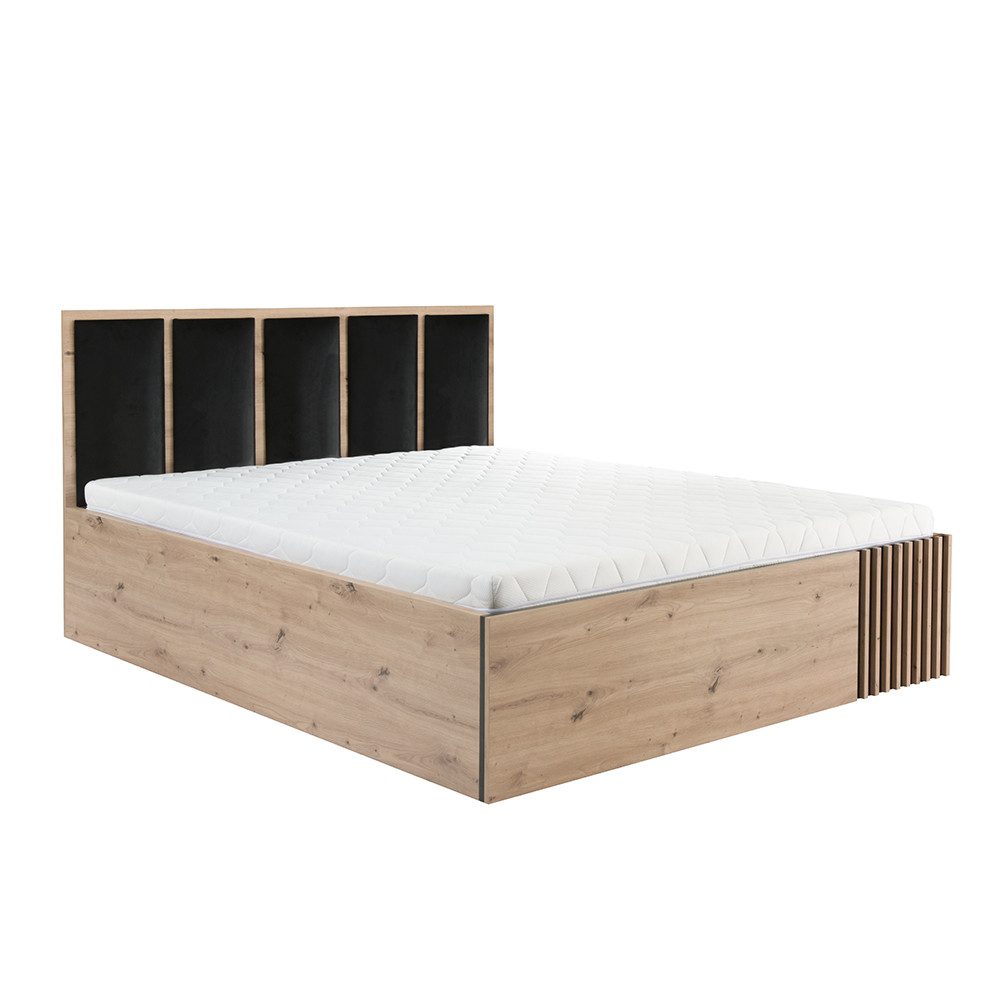 Lomadox Bettgestell CALLAO-161, Eiche Nb. mit schwarz, Bett mit Bettkasten 140x200 cm