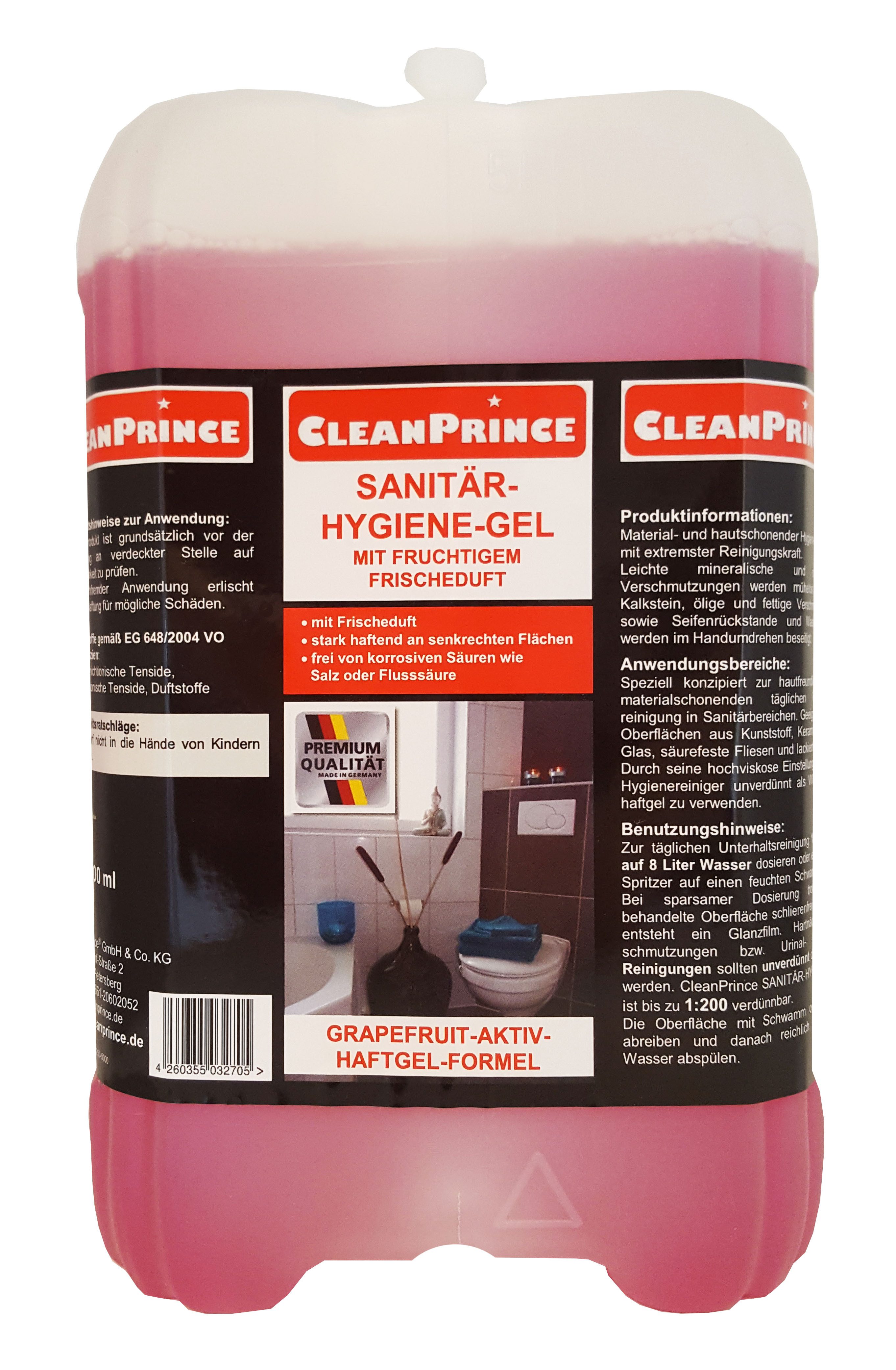 CleanPrince Sanitär Hygiene-Gel CP200250, Reinigungsmittel Sanitärreiniger (für Keramik, Chrom, Glas, säurefeste Fliesen)