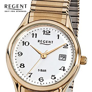 Regent Quarzuhr Regent Damen Herren-Armbanduhr gold Analog, (Analoguhr), Damen, Herren Armbanduhr rund, klein (ca. 29mm) Edelstahl, goldarmband