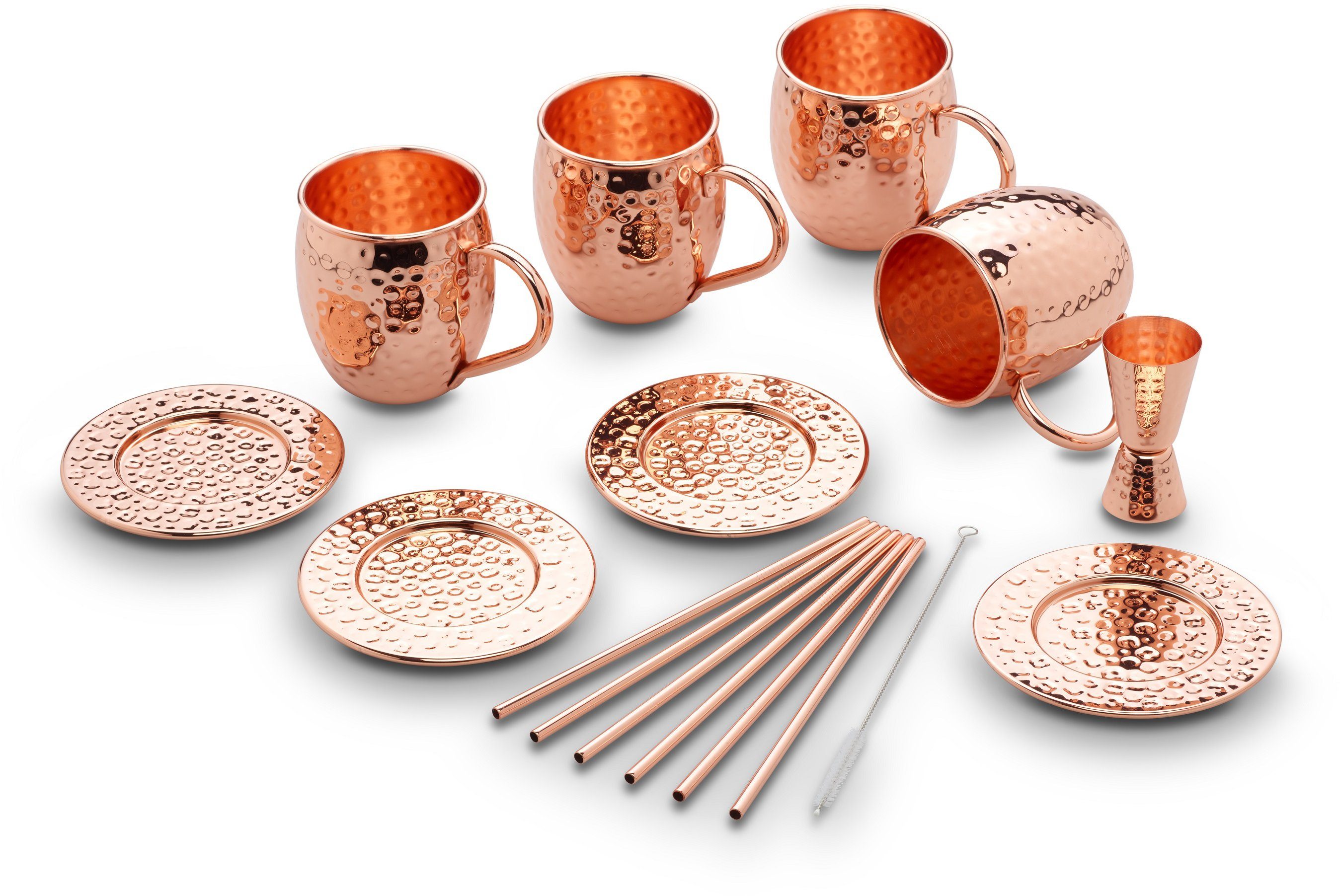 ECHTWERK Becher, Edelstahl Rostfrei, Kupferbecher Set, Cocktailgläser, Außenfläche Hammerschlag, 13tlg