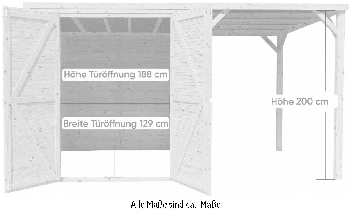 Flachdach, 373x211 Anbaudach KONIFERA Beno 3 BxT: PLUS cm, Fineline mit Gartenhaus