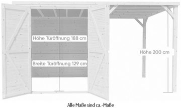 KONIFERA Gartenhaus Beno 3 PLUS Fineline Flachdach, BxT: 373x211 cm, mit Anbaudach