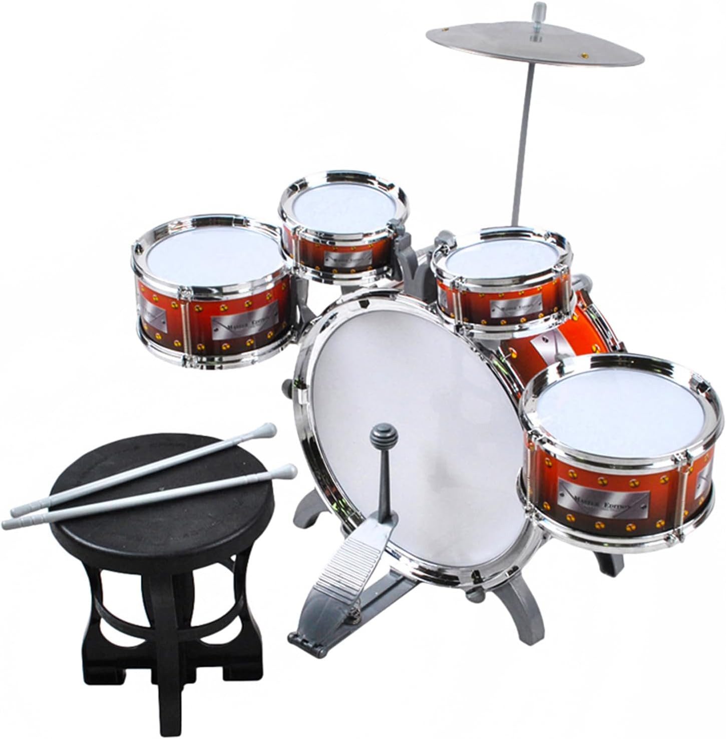 KRUZZEL Kinderschlagzeug Schlagzeug für Kinder XL Bass 4 Trommeln Becken Hocker Drumsticks