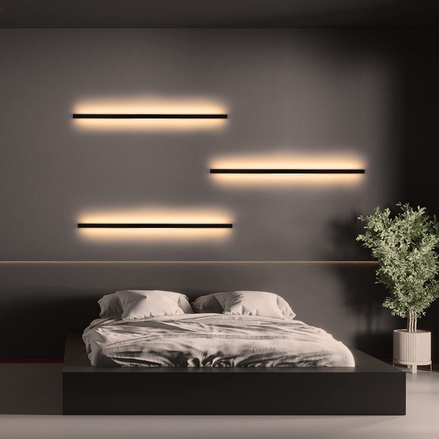 ZMH LED integriert, 100cm Modern Schlafzimmer, Wandleuchte schwarz Innen Beleuchtung LED 100CM 27W warmweiß, Schwarz Flur fest 3000K