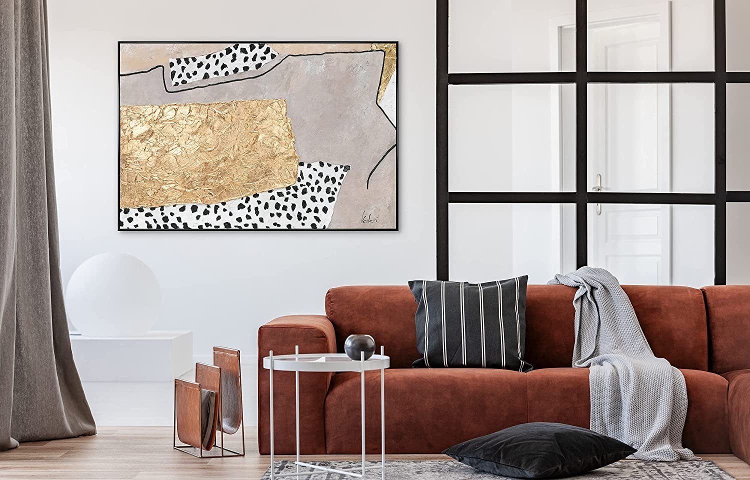 YS-Art Gemälde 101 Rahmen Bild Leinwand Handgemalt Dalmatiner, Dalmatiner mit mit Tiermuster