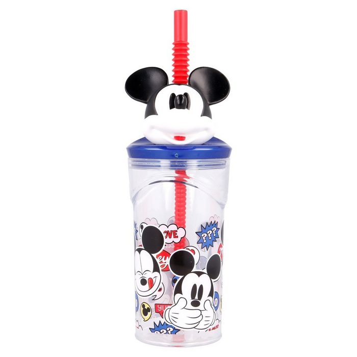 Disney Mickey Mouse Kinderbecher Mickey Maus Kunststoff mit Deckel und 3-D Trinkhalm 360 ml BPA frei