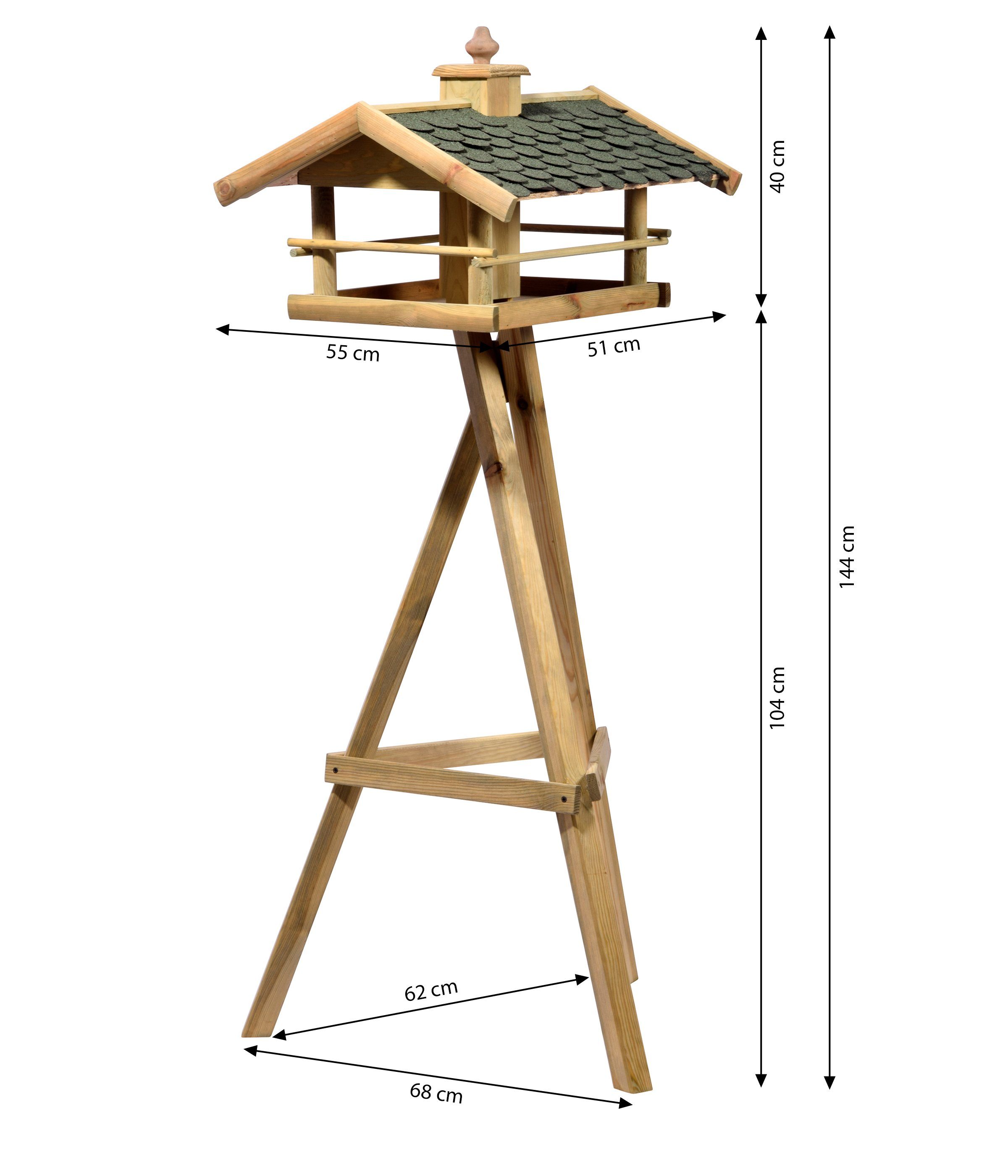 Dehner Vogelhaus Natura Vogelhaus Kaiserwinkel, 62 x 68 x 144 cm, Holz / Bitumen, mit Futtersilo, wetterbeständiges Bitumen-Schindeldach