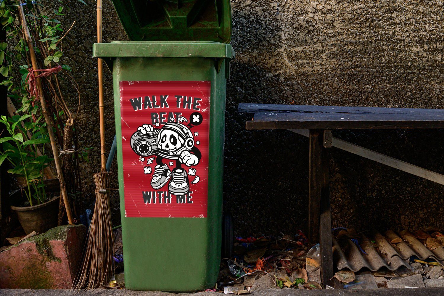 Abfalbehälter MuchoWow Musik Container, (1 Wandsticker - Mülleimer-aufkleber, - Radio Mülltonne, St), Sticker, Vintage
