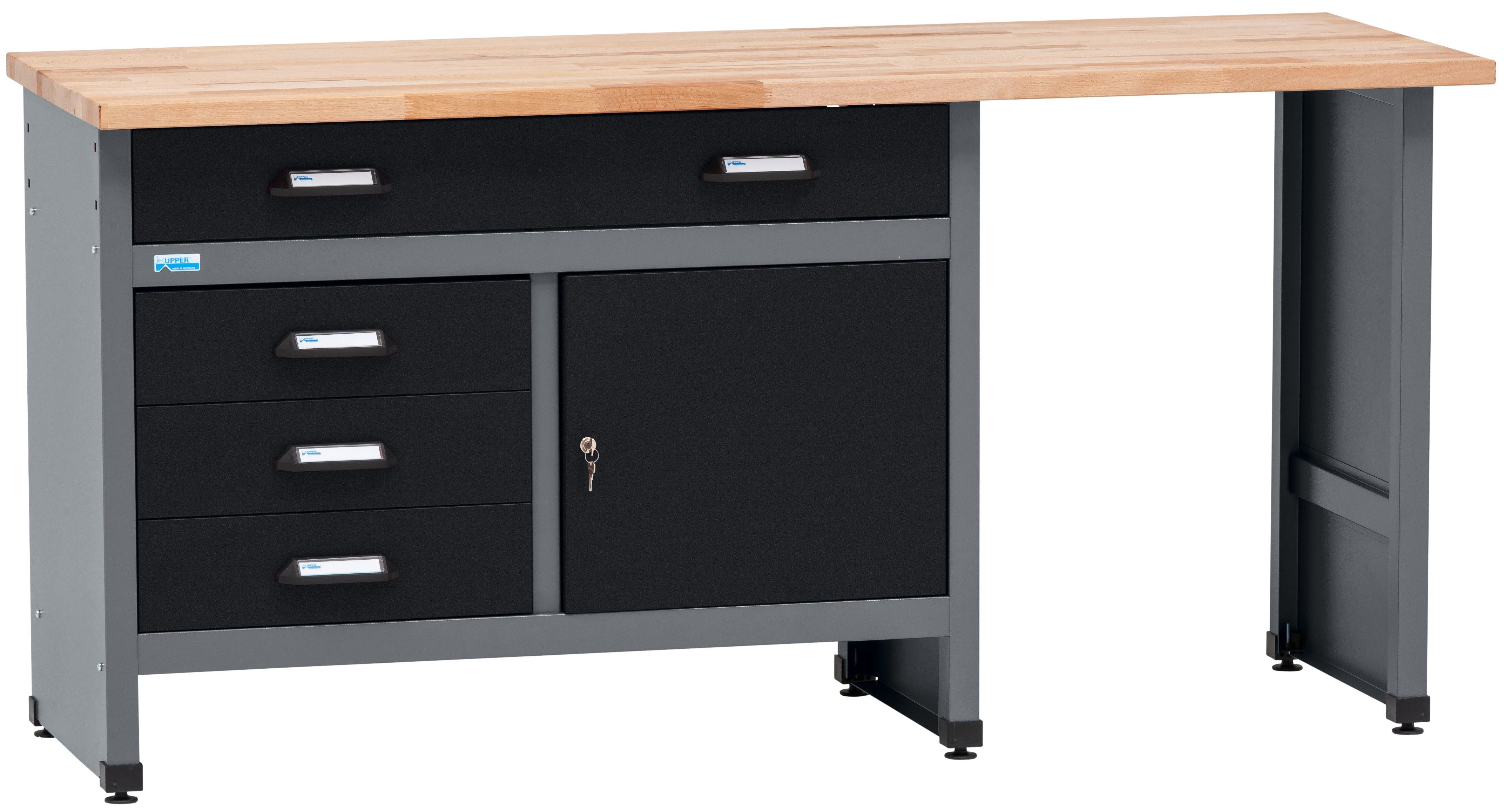 KÜPPER Werkbank 12037, 4 Schubladen, 1 Tür, Sitzraum, 300 kg Traglast, ultramarinblau