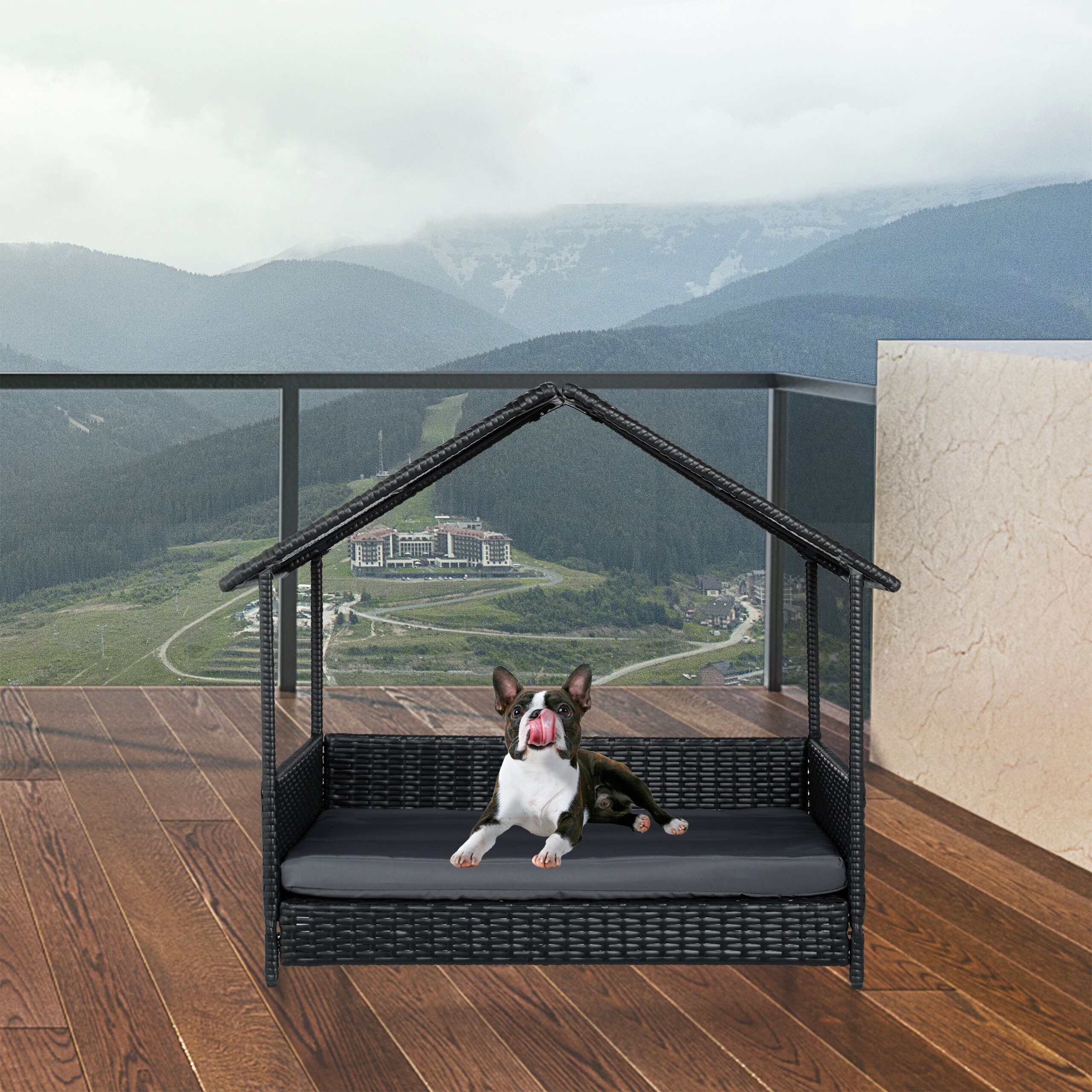 relaxdays Tierbett Hundeliege mit Dach, Polyester günstig online kaufen