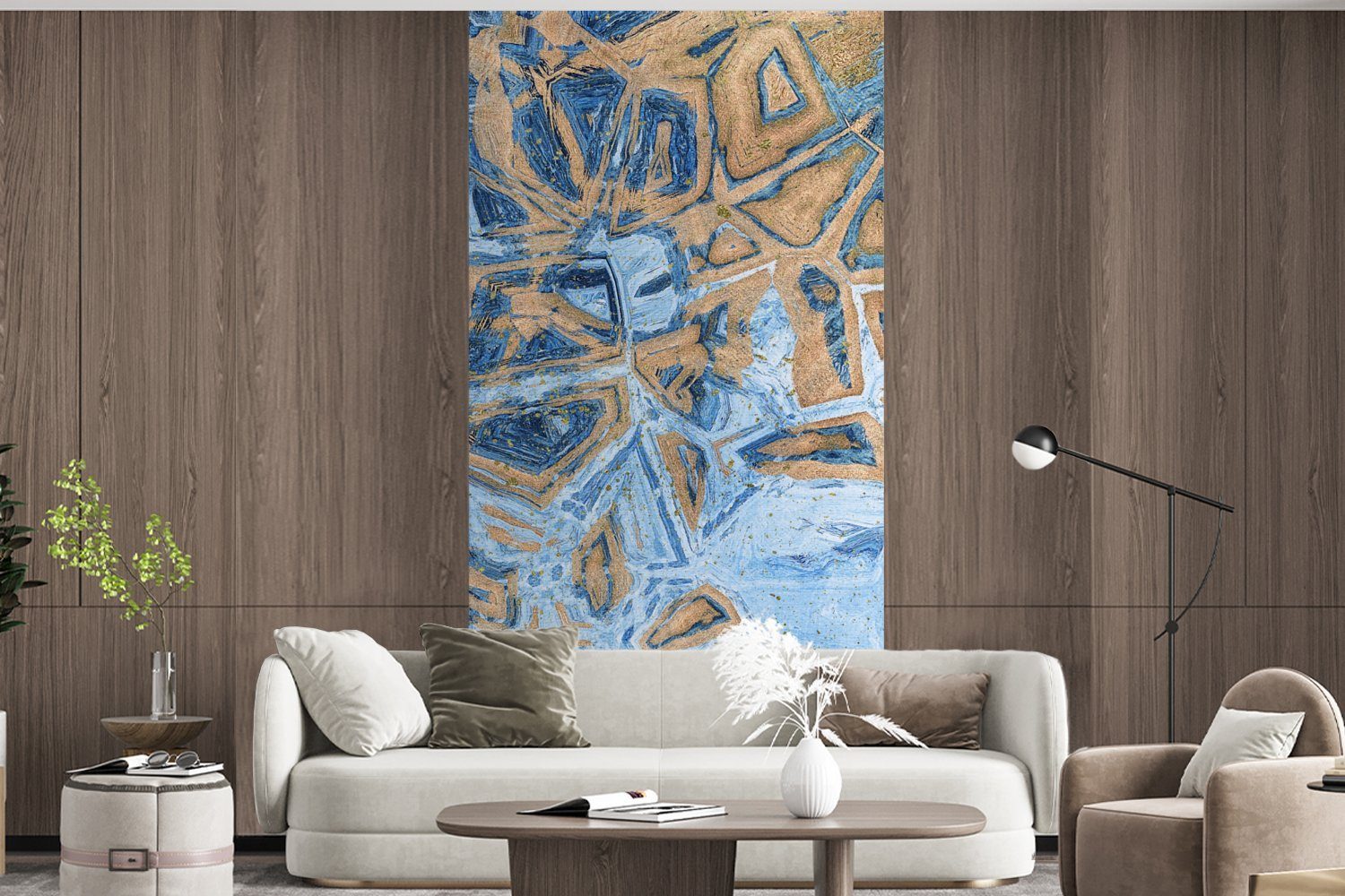 Wohnzimmer St), Küche, MuchoWow Fototapete - Blau, bedruckt, für Farbe (2 Gold - Marmor - Schlafzimmer Fototapete Matt, Vliestapete