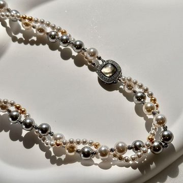 DTC GmbH Perlenkette Zweiteilige Halskette aus Perlmutt in zwei Lagen (Finde noch heute Dein perfektes Schmuckstück!, 1-tlg)