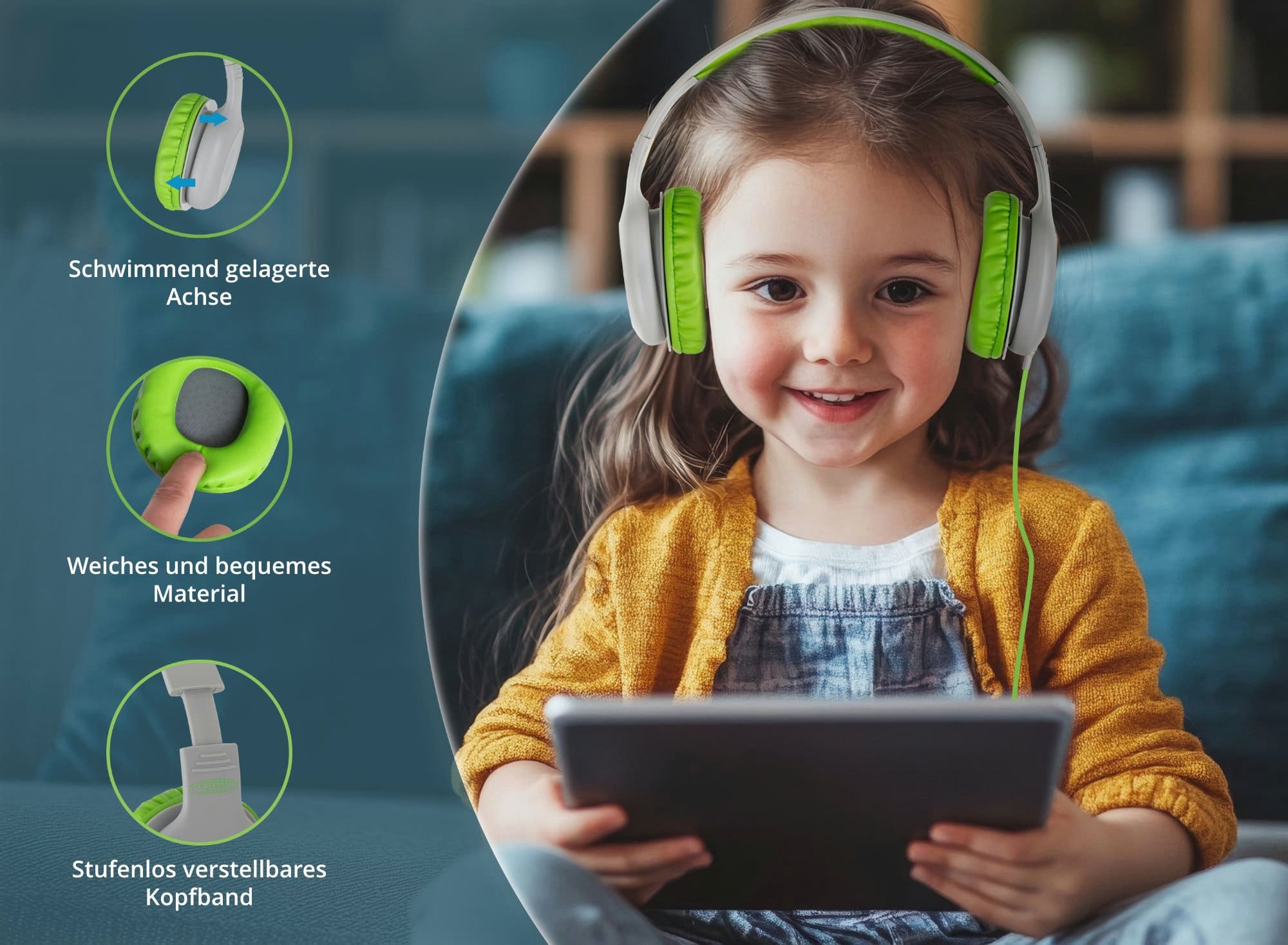 Classic Cantabile KKH-10 GY Kinderkopfhörer Grau - Perfekter Sound für kleine Musikfans Kinder-Kopfhörer (Sharing-Funktion, Sharing-Funktion: Musik mit Freunden – Bild 5 von 5