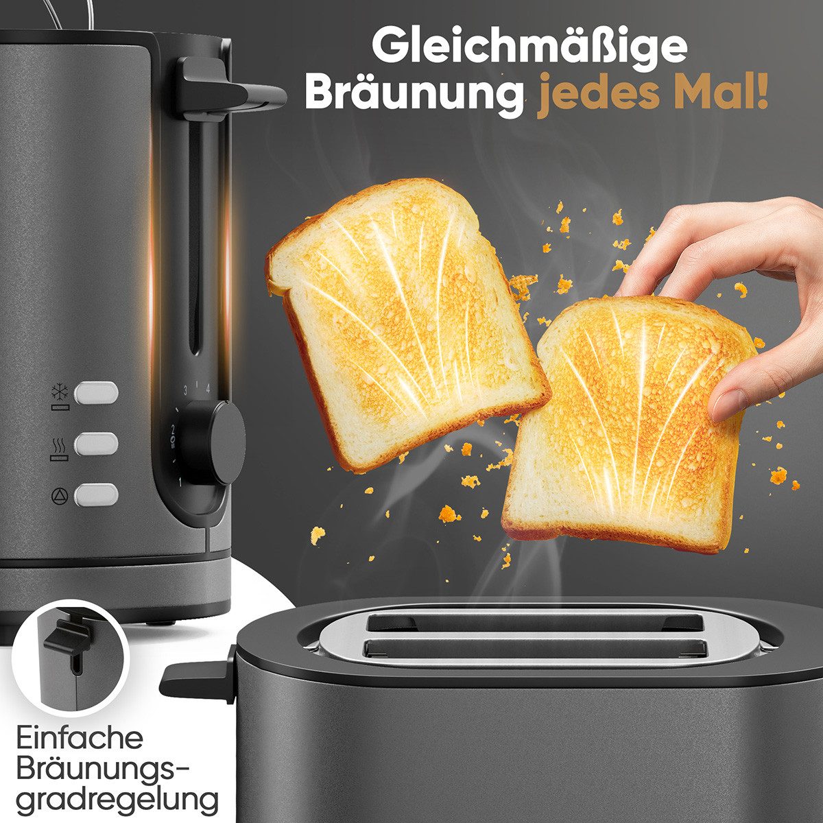 ProfiCook Toaster PC-TA 1291, Toaster 2 Scheiben mit Brötchenaufsatz, 900W