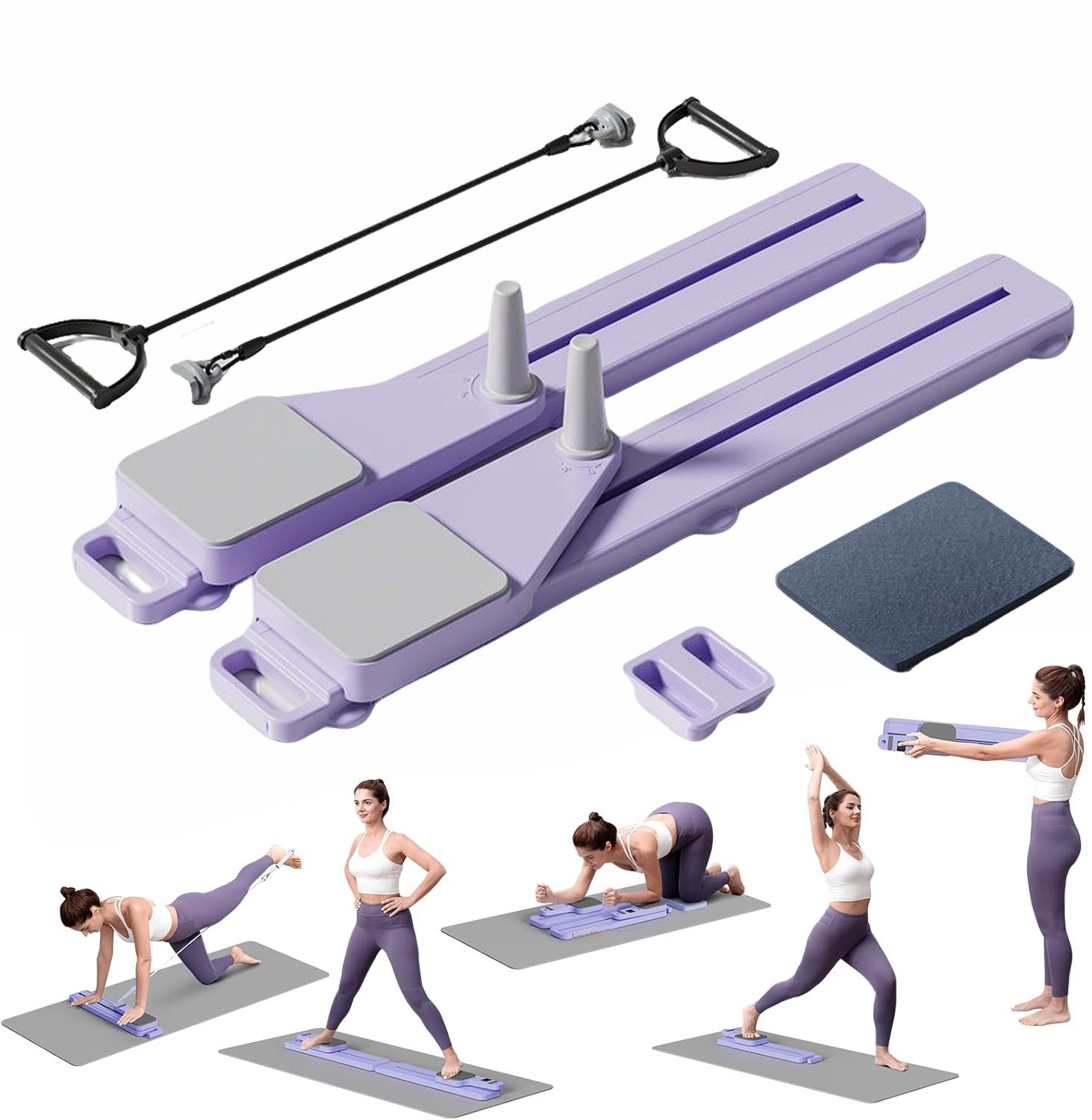 UMAY Pilates-Reformer Verbessertes 8-in-1-Fitnessboard & Pilates-Geräteset, (Widerstandsbänder, Balance Board für Ganzkörpertraining), mit Ab Workout Ausrüstung, Multifunktionales Liegestützbrett