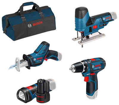 Bosch Professional Elektrowerkzeug-Set, Set, 8-tlg., mit 3 Werkzeugen, Akkus, Ladegerät und Werkzeugtasche