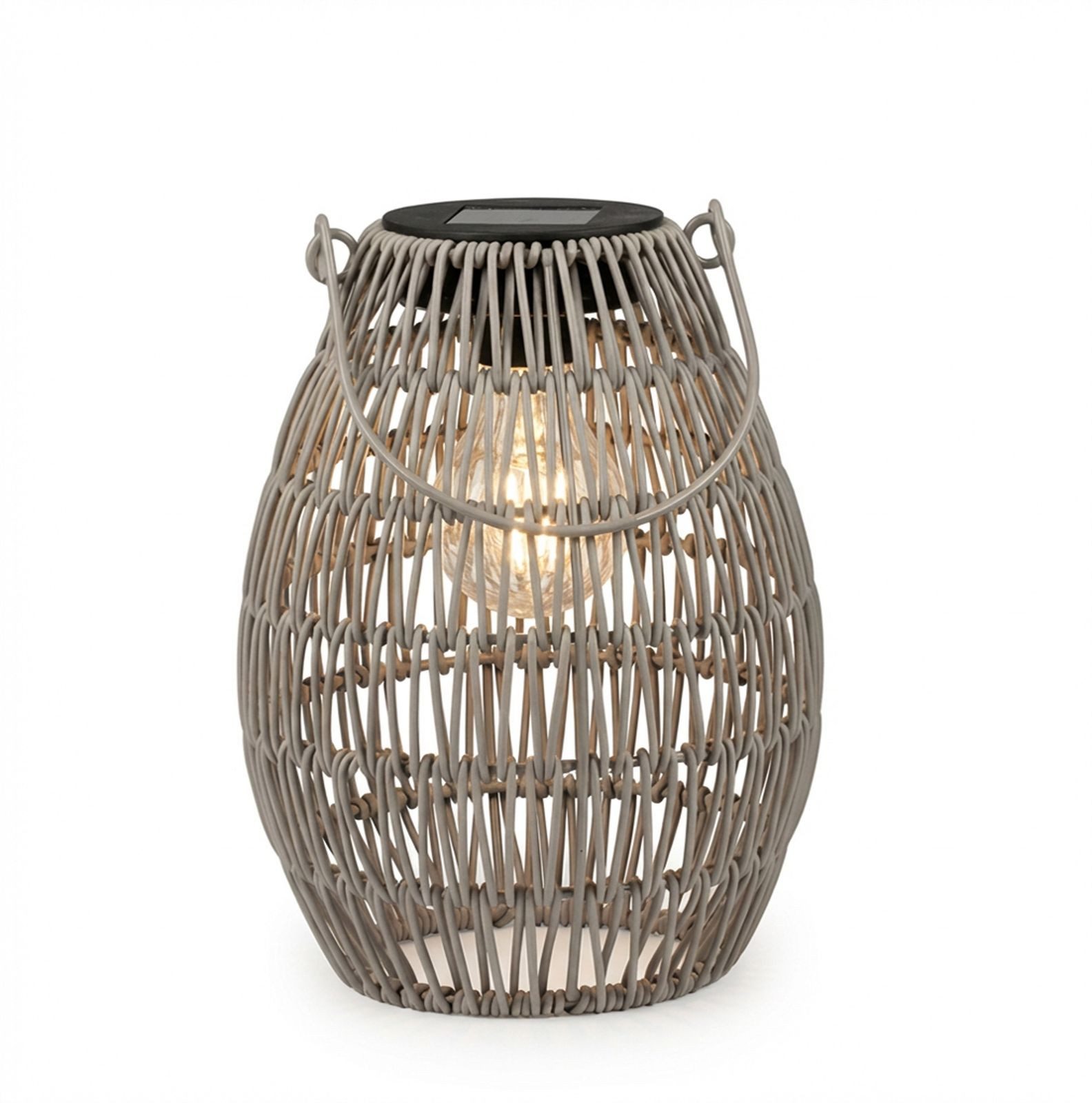 formano LED Laterne Solarlaterne Außen Balkon Metall Laterne natürliche Flechtoptik IP44, LED fest integriert