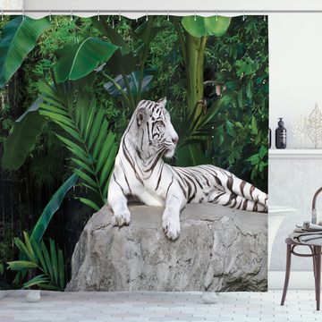 Abakuhaus Duschvorhang Moderner Digitaldruck mit 12 Haken auf Stoff Wasser Resistent Breite 175 cm, Höhe 180 cm, Safari White Tiger in Dschungel