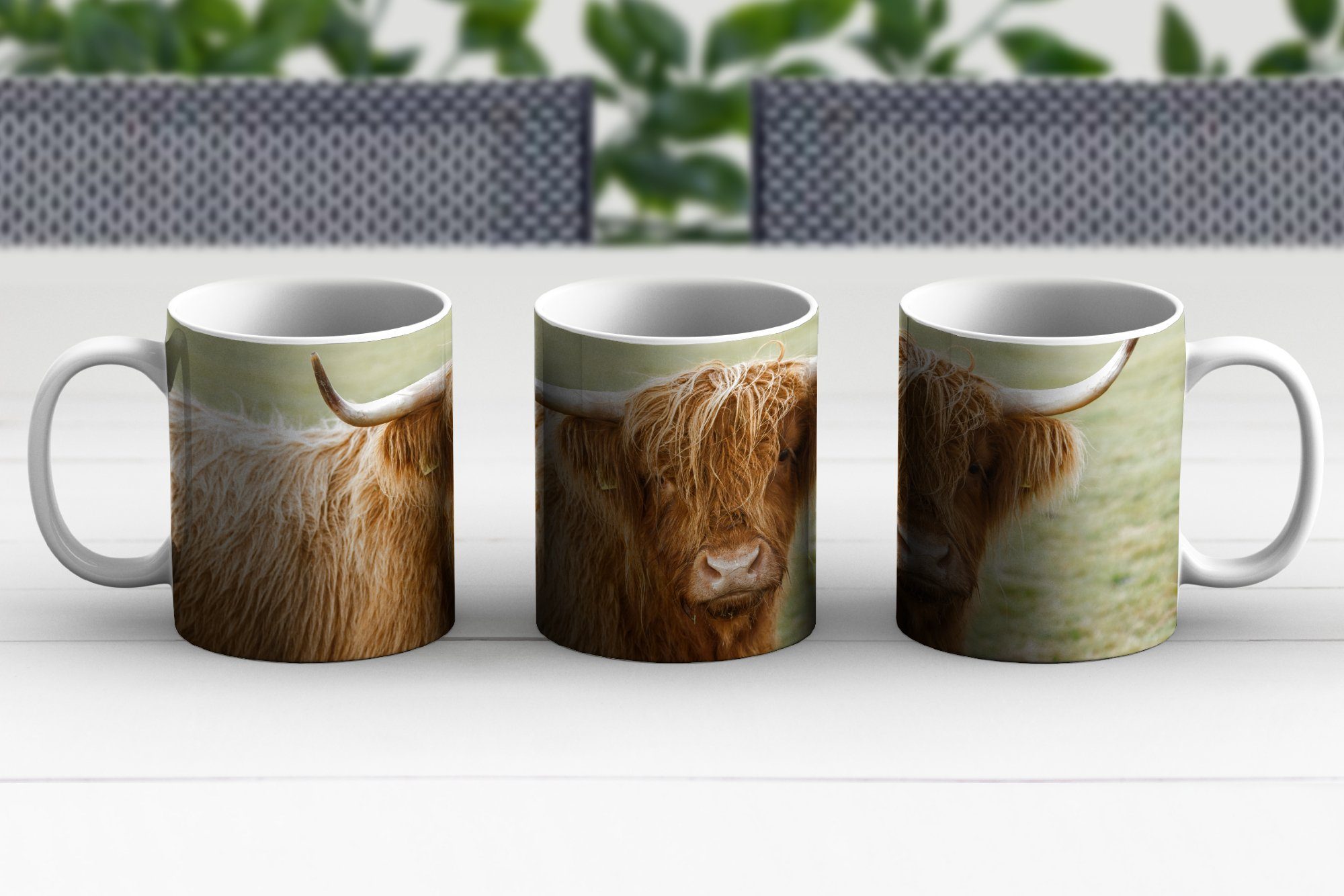 Gras, Kaffeetassen, Schottischer MuchoWow Becher, Horn - Tasse Teetasse, Teetasse, Keramik, - Geschenk Highlander