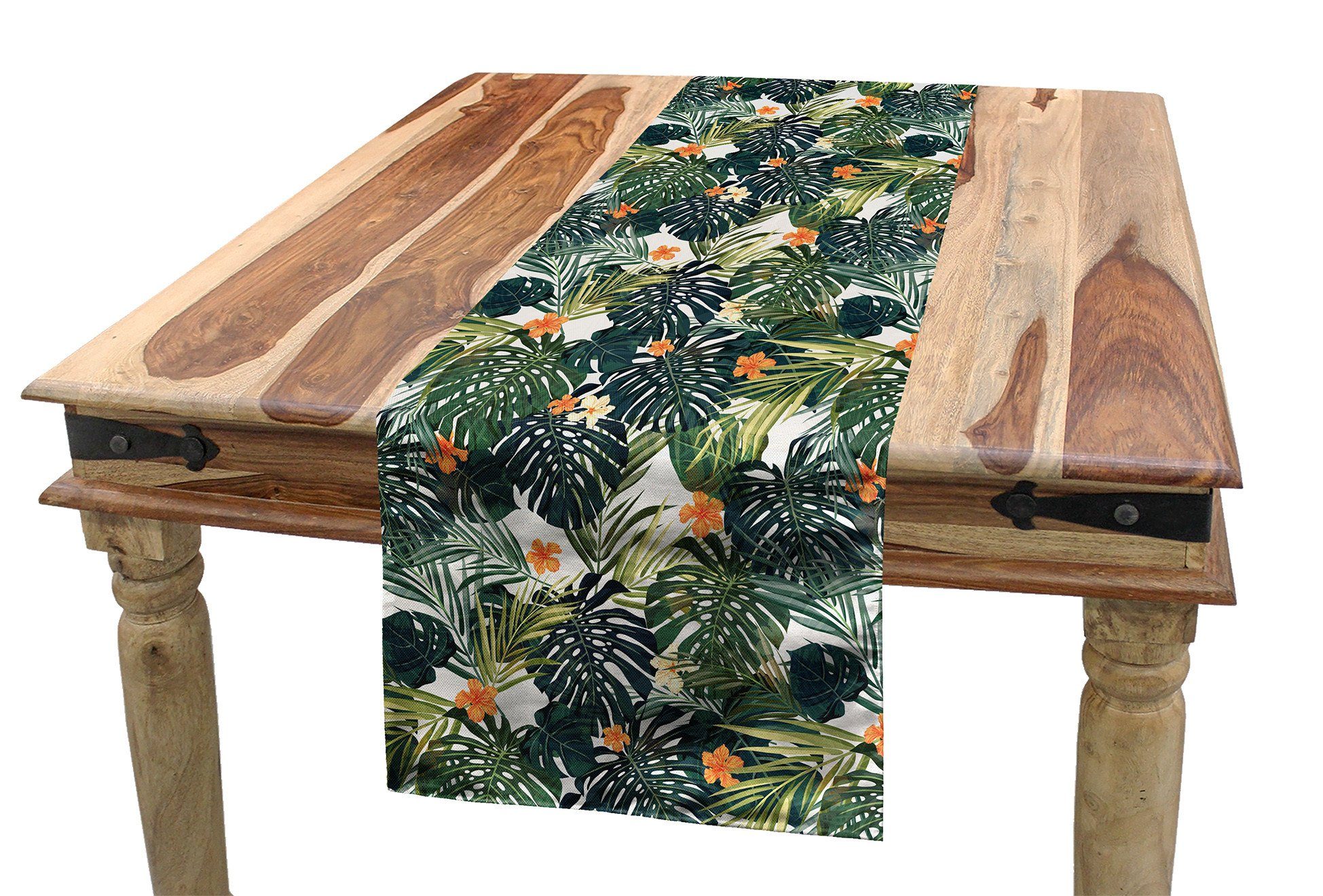 Abakuhaus Tischläufer Esszimmer Küche Rechteckiger Dekorativer Tischläufer, Hawaii Tropical Zusammensetzung Laub