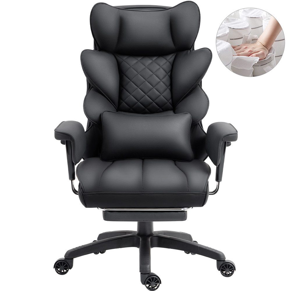 Dowinx Gaming-Stuhl Bürostuhl Ergonomisch mit Taschenfeder-Kissen (Packung), Chefsessel mit weiche Rückenlehne und verstellbare Lendenkissen