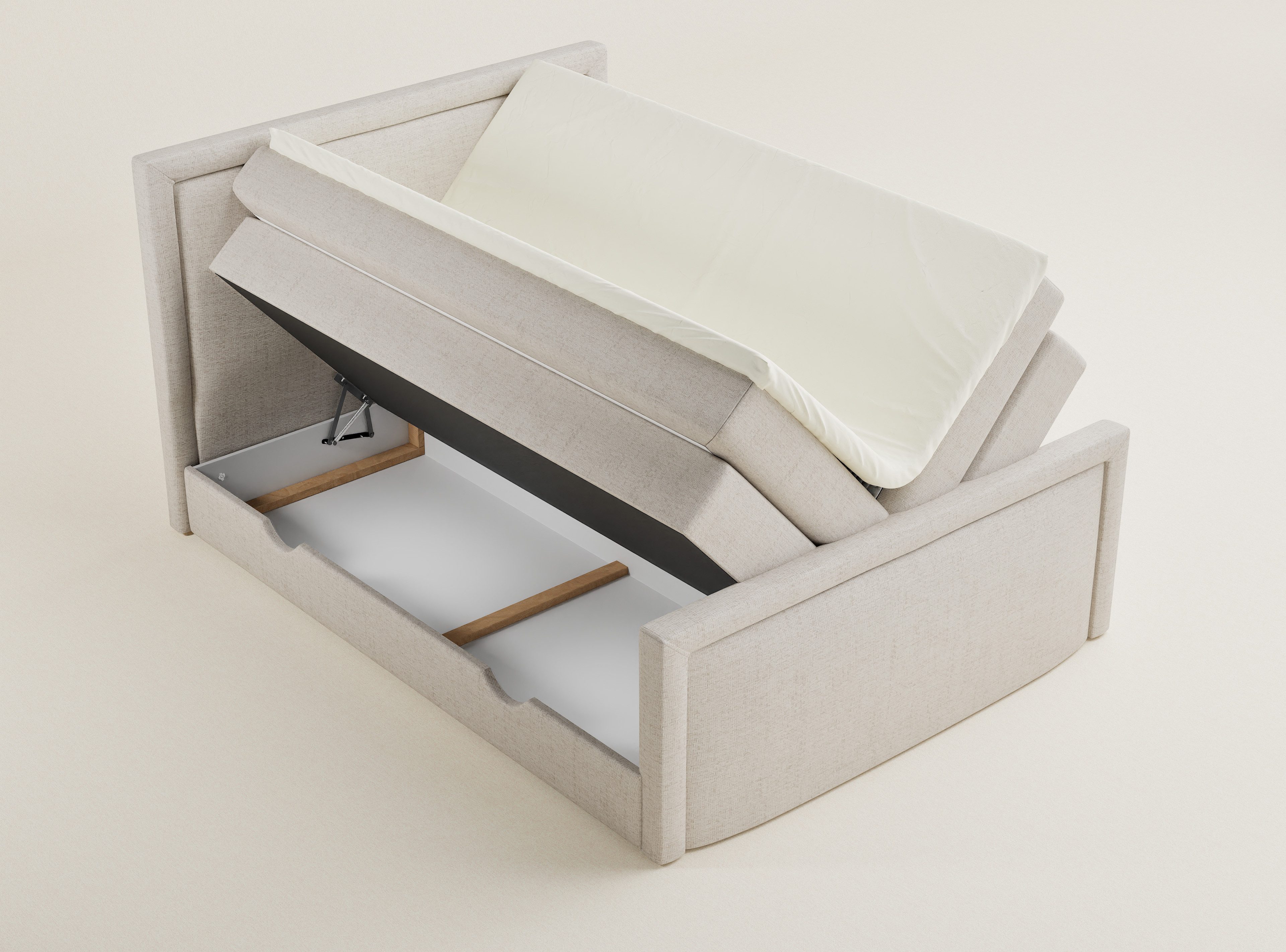 Maison de Rêve Boxspringbett Fresco (Komplettbett mit Matratzen, Kopfteil und Topper), Boxspringbett mit Stauraum, Webstoff