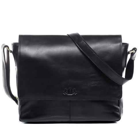 SID & VAIN Messenger Bag Leder Umhängetasche Unisex SPENCER, Laptoptasche 15 Zoll Echtleder, Businesstasche Damen Herren schwarz