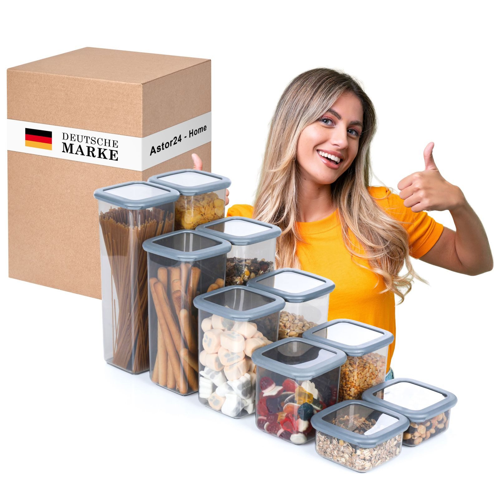 astor24 Frischhaltedose PREMIUM Vorratsdosen Set mit Deckel Frischhaltedosen Aufbewahrungsbox, Kunststoff, (10er Set, 10-tlg., 10er Set Vorratsdosen mit Deckel), 5 verschiedene Größen - BPA-frei - für alle Lebensmittel